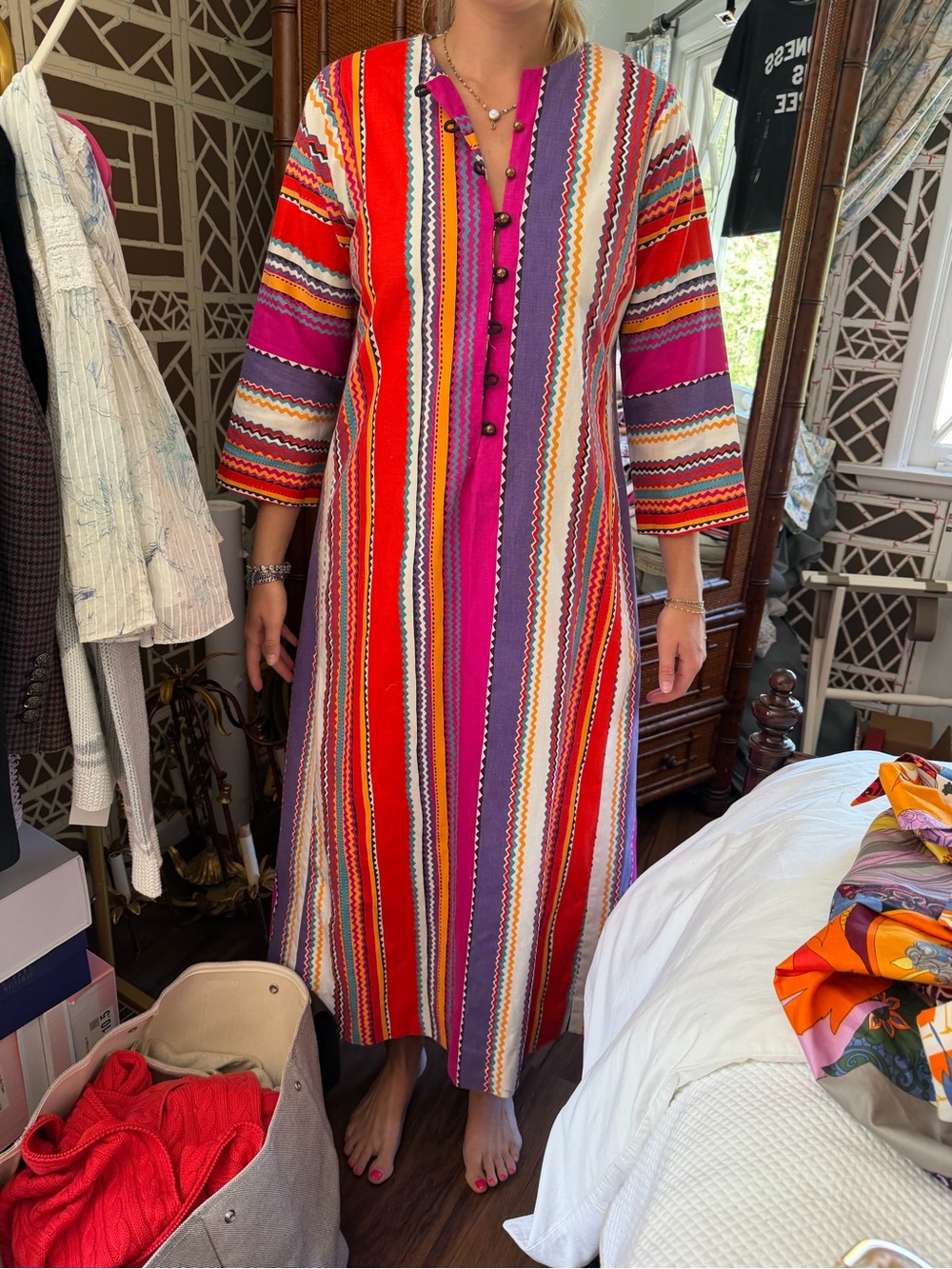 Vibrant Striped Maxi Dress in Red & Pink
